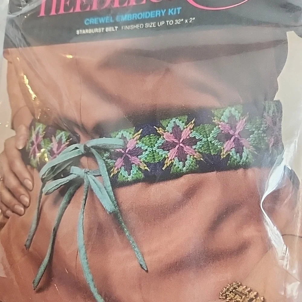 Vintage Embroidery Kit Starburst Belt 1974 Avon Creative Needlecraft Hippie Boho